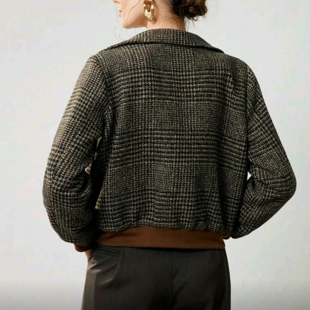 New Autumn/Winter Woven Turndown Collar Plaid Elegant Long Sleeve Casual Jacket - Picture 4 of 7